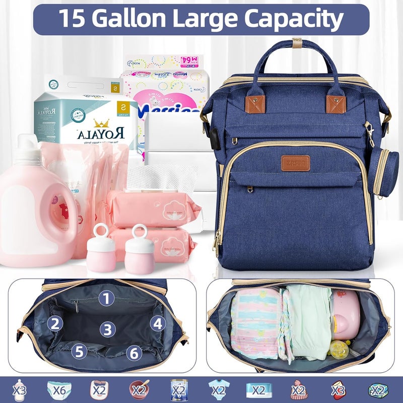 ZRSUN Baby Diaper Bag Backpack,Baby Shower Gifts, Multifunctional Travel Diaper Bag, Gifts for Mom with Portable Diaper Pad (Blue) - Image 2